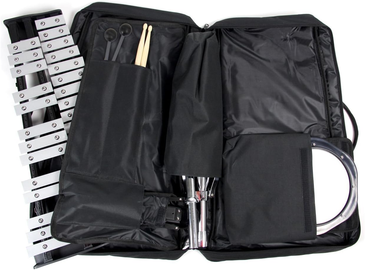Gearlux 32-Note Glockenspiel Bell Kit with Adjustable Stand, Drum Practice Pad, Carrying Bag