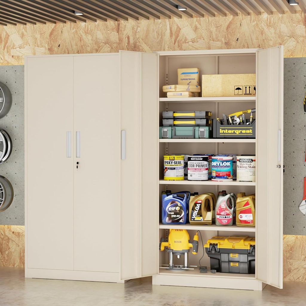 SUNCROWN Upgrade Metal Garage Storage Cabinet, Large 72' Locking Steel Garage Cabinets with 4 Adjustable Shelves and 2 Doors,Metal Lockable Tool Cabinets for Garage, Office, Home, Warm Grey
