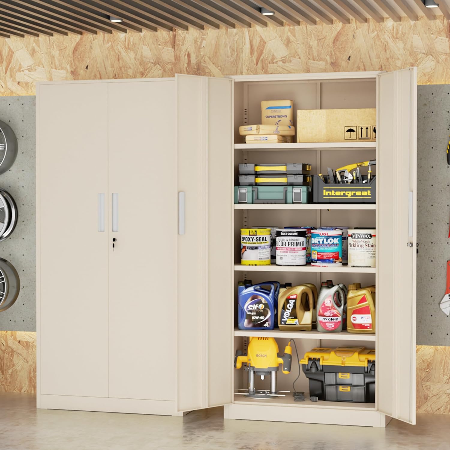 SUNCROWN Upgrade Metal Garage Storage Cabinet, Large 72' Locking Steel Garage Cabinets with 4 Adjustable Shelves and 2 Doors,Metal Lockable Tool Cabinets for Garage, Office, Home, Warm Grey