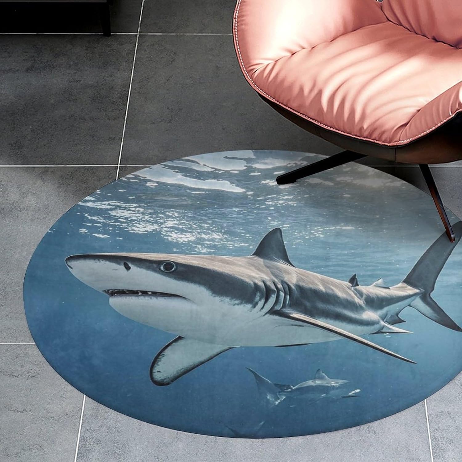 Ocean Sea Animal Shark Coral Velvet Round Floor Mat Non-Slip Bath Rug Floor Covering for Bathroom Vanity Guest Suite & Vacation Home