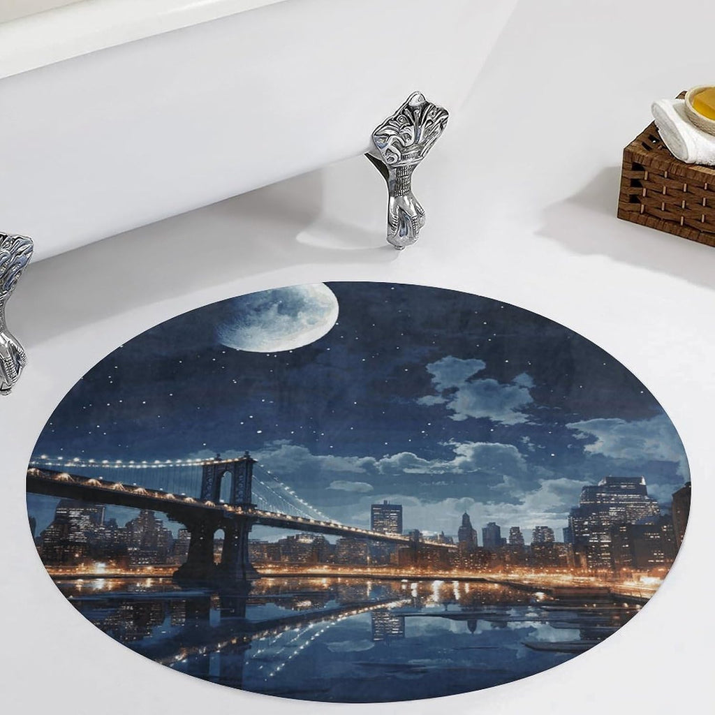 Moon Light New York City Coral Velvet Round Floor Mat Non-Slip Bath Rug Floor Covering for Bathroom Vanity Guest Suite & Vacation Home