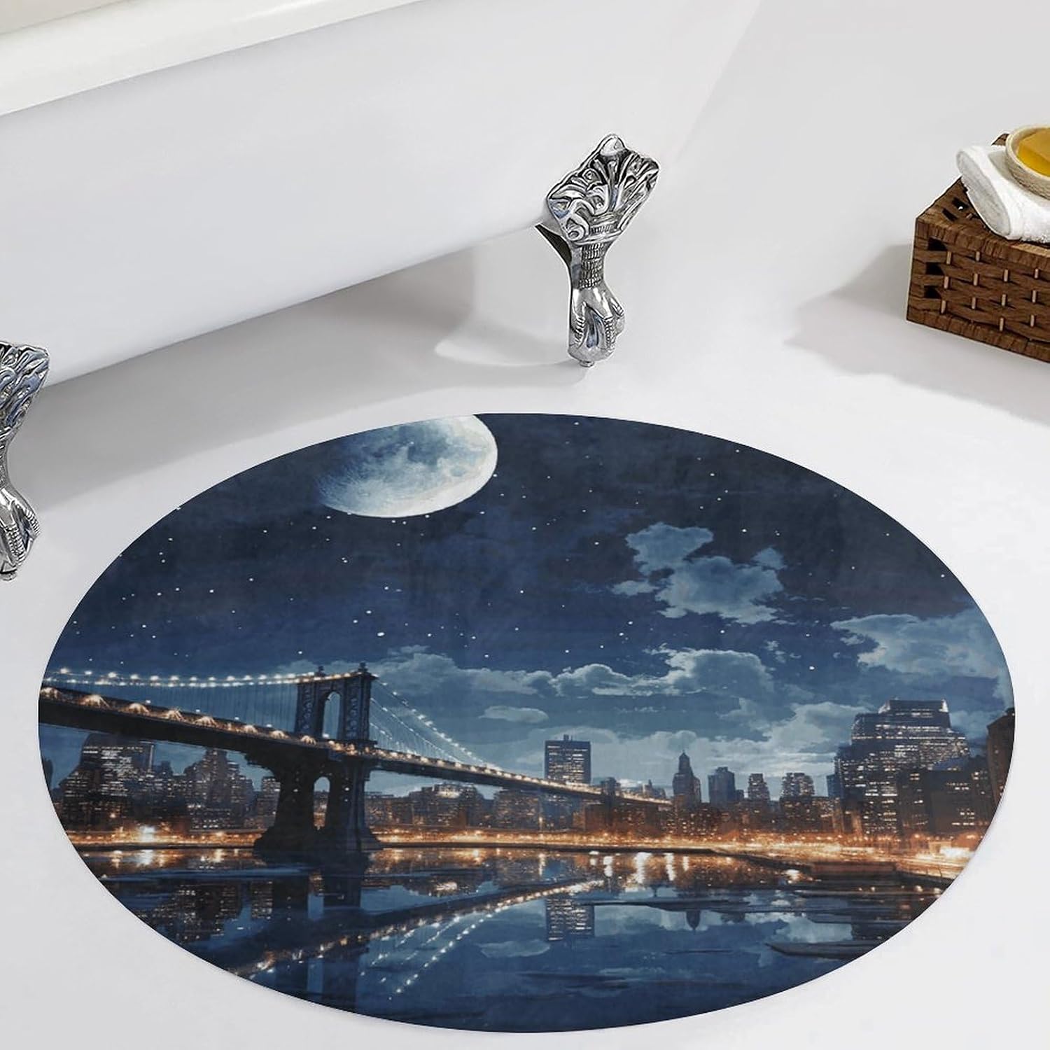 Moon Light New York City Coral Velvet Round Floor Mat Non-Slip Bath Rug Floor Covering for Bathroom Vanity Guest Suite & Vacation Home