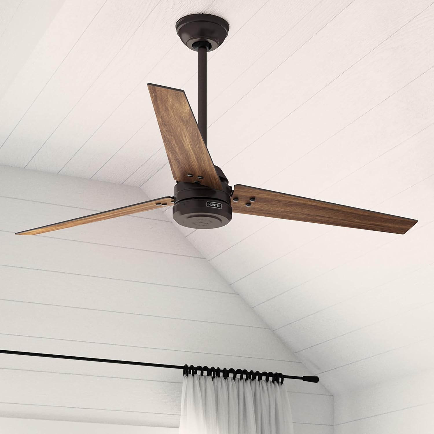 Hunter Fan 60 inch Ceiling Fan with No Light, Outdoor or Indoor Bronze Ceiling Fan with 3 Blades for Porch, Living Room, Office, Kitchen, Garage (Renewed)