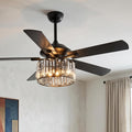 Parrot Uncle Ceiling Fans with Lights and Remote Black Ceiling Fan with Light for Bedroom Crystal Chandelier Fans, Reversible Motor, Timer, E26 Lamp Base, 52 Inch