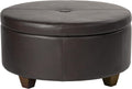 HomePop 32' Large Tufted Round Storage Ottoman - Vintage Brown Faux Leather