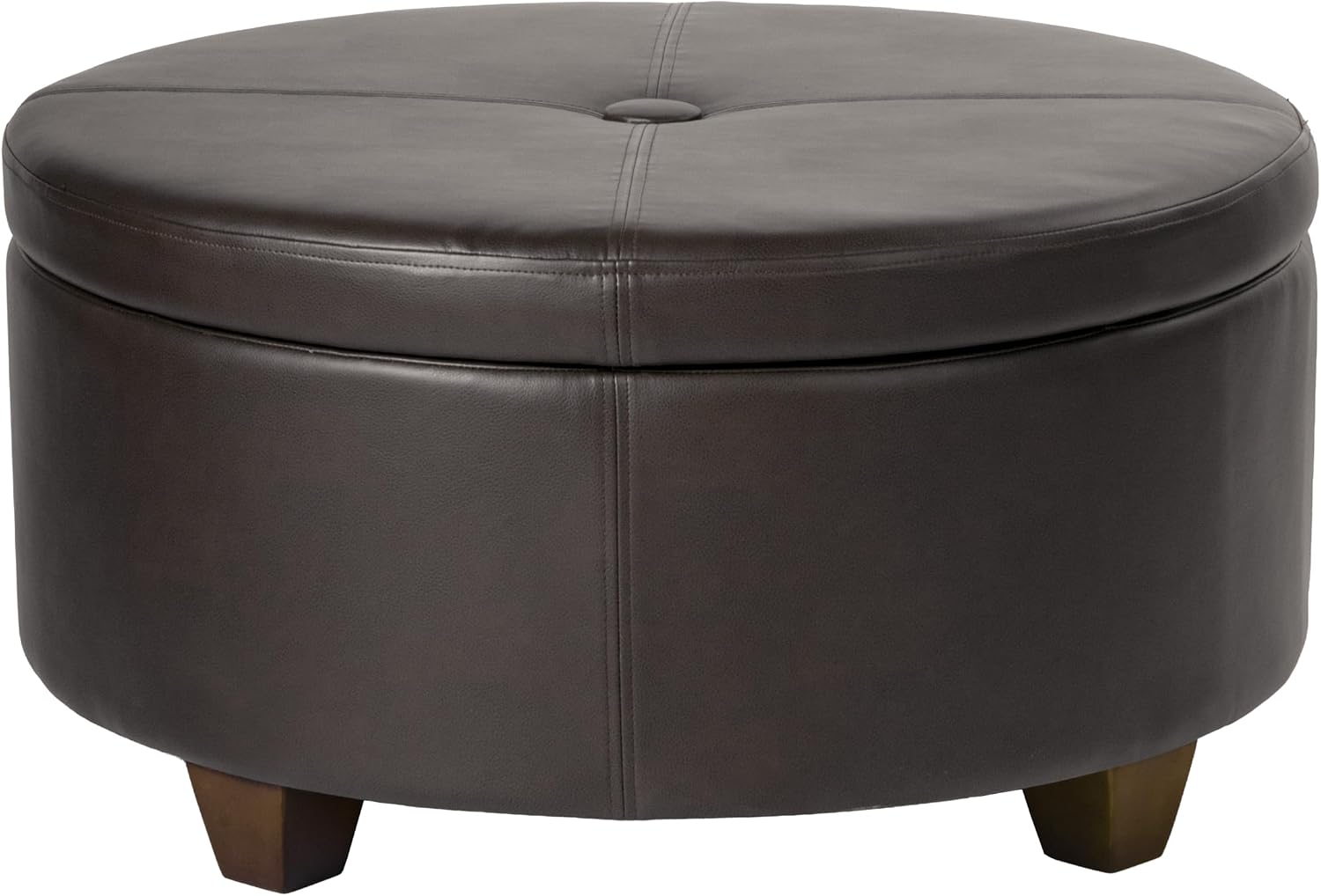 HomePop 32' Large Tufted Round Storage Ottoman - Vintage Brown Faux Leather