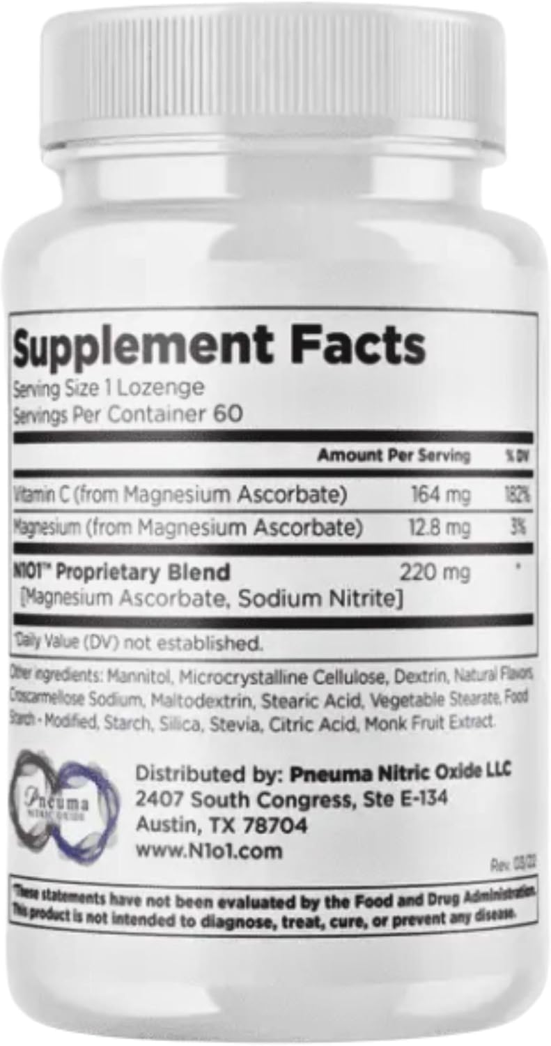N1O1 Nitric Oxide Lozenges for Heart Health Support - Dietary Supplement for Blood Flow, Oxygenation and Blood Pressure - 120 Count