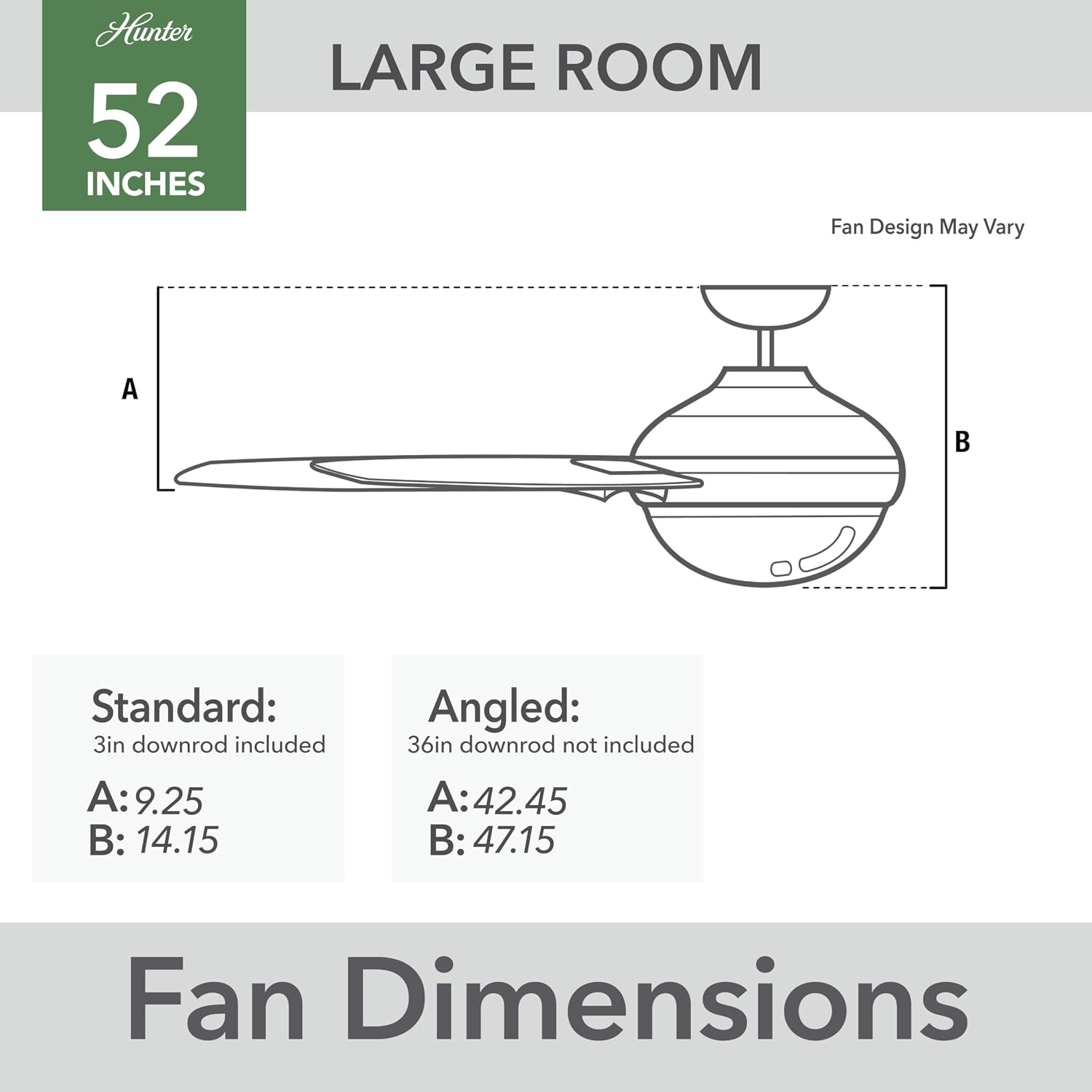 Hunter 52 inch Outdoor or Indoor Ceiling Fan with LED Light and Pull Chain - Black Ceiling Fan, Standard Mount, 4 Blades, For Patio, Porch, Garage, or Living Room - Spring Mill 50336, Matte Black