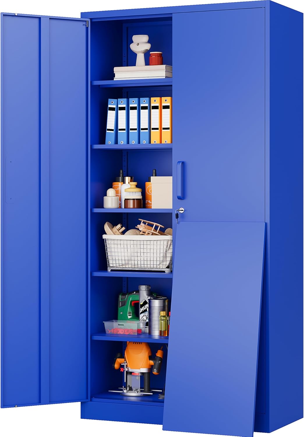 SISESOL Blue Metal Storage Cabinet with 6 Shelves,71' Garage Storage Cabinet with Lock,6 Tier Steel Cabinets with Locking Doors,Lockable Cabinets for Home,Office,Shop,Garage