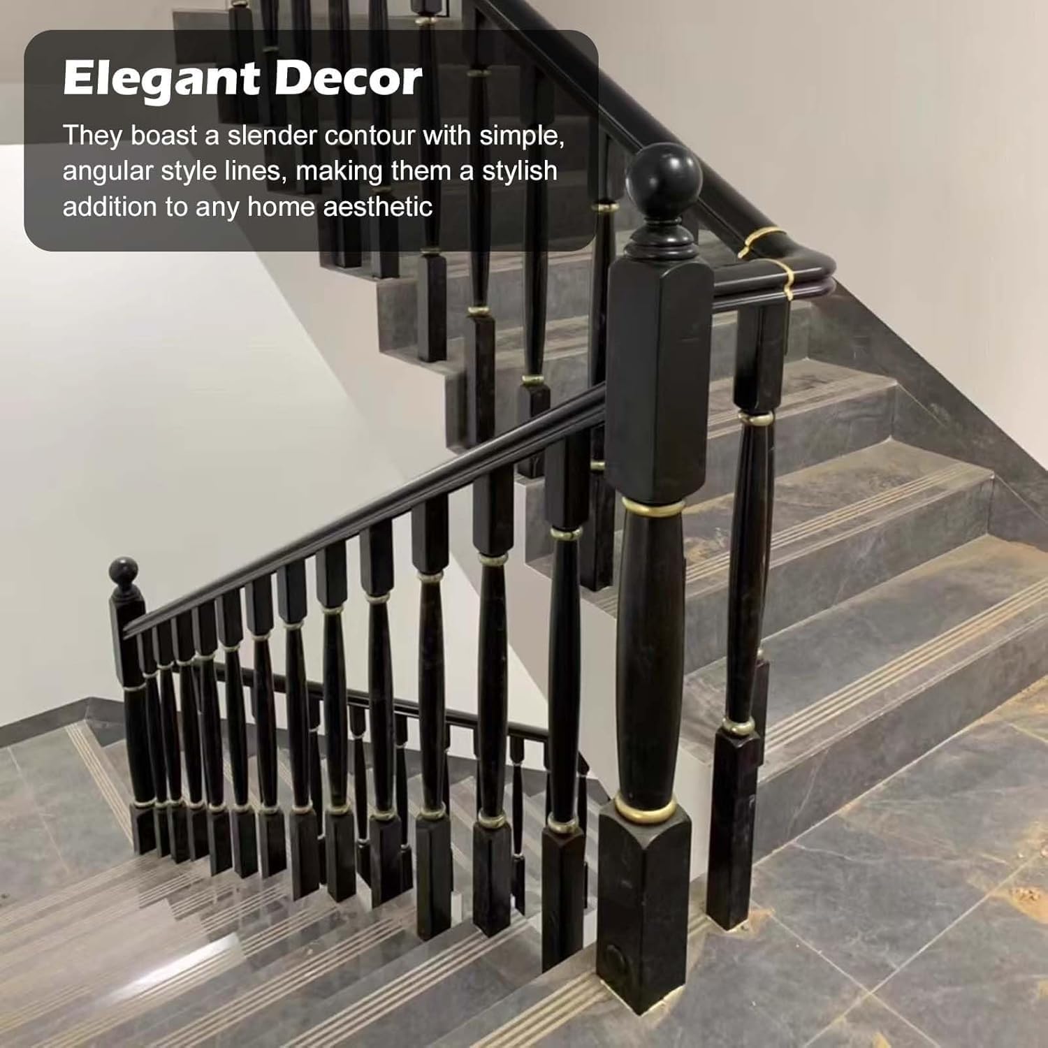 Staircase Baluster 48in High Wood Staircase Newel Post Black, Modern Decorative Stair Newel Post for Stair Remodeling