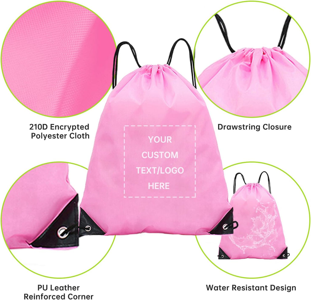 JEOHLORY pack of 100 Custom Bags With Your Logo,customized backpack,promotional items,Drawstring Backpacks,Great for Everyday Use (Custom Pink)