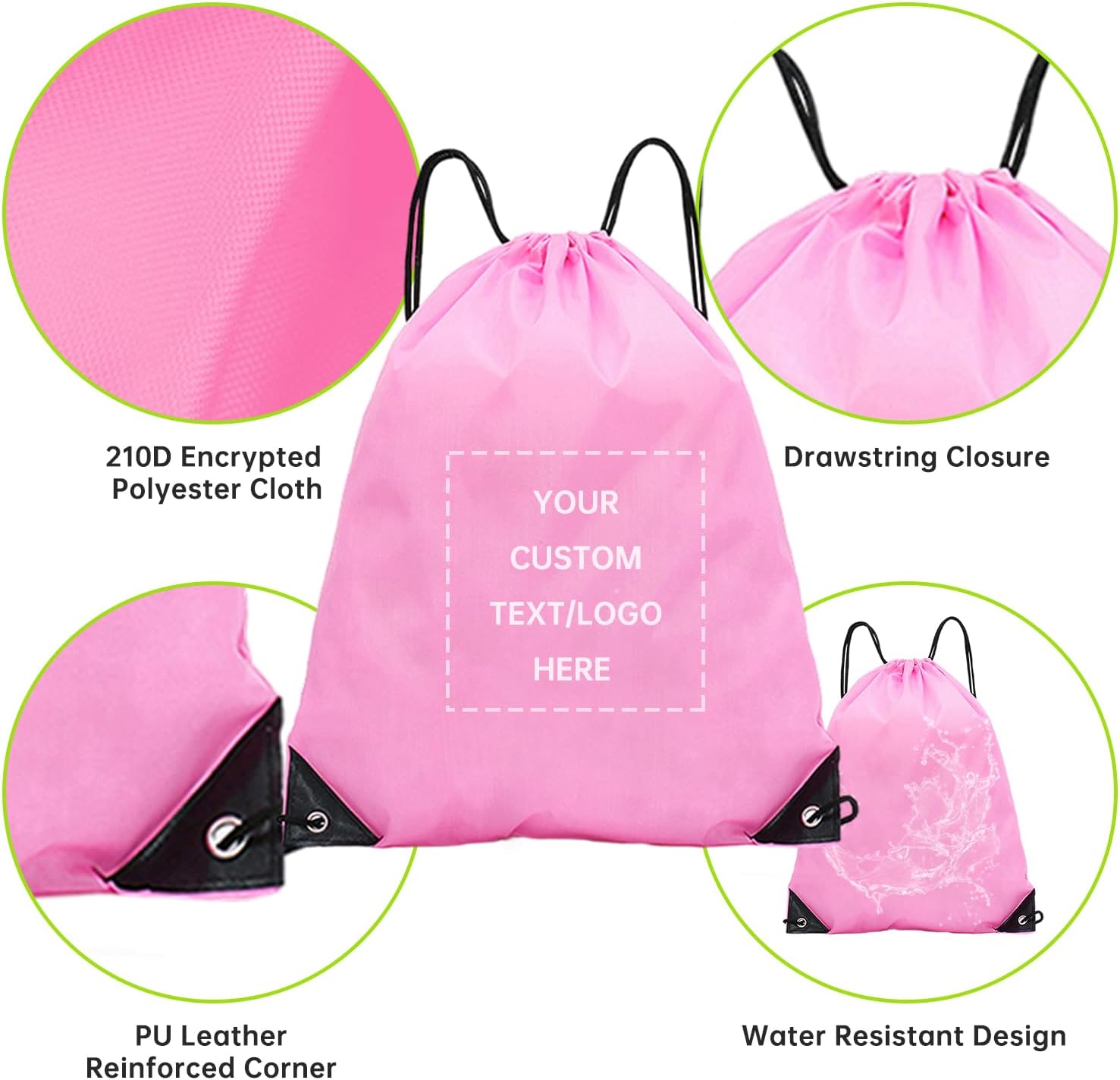 JEOHLORY pack of 100 Custom Bags With Your Logo,customized backpack,promotional items,Drawstring Backpacks,Great for Everyday Use (Custom Pink)