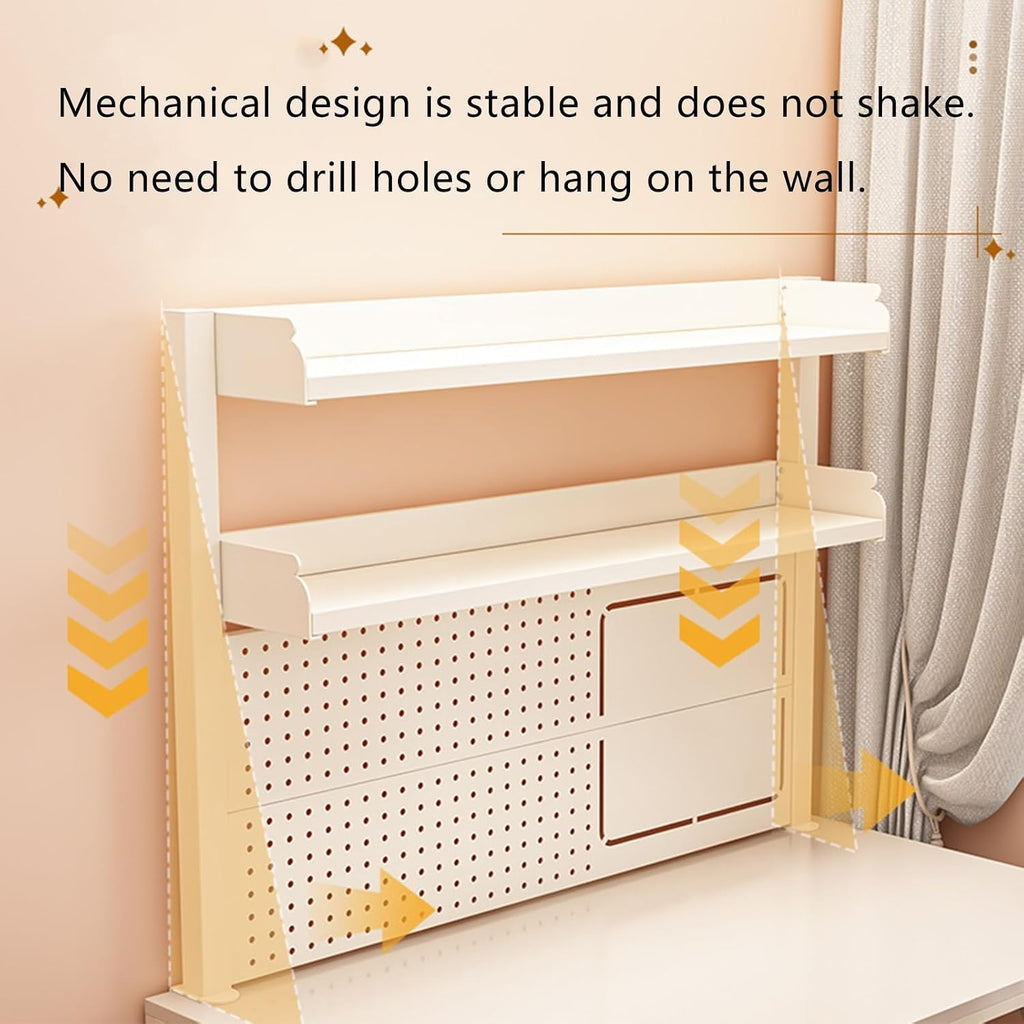 Desktop Bookshelf Organizer with Clamp On Desk Pegboard Dorm Desk Shelf and Organizer Adjustable Desktop Storage Shelf for College Dormitory,Wood-b-100 * 63cm/39 * 24in