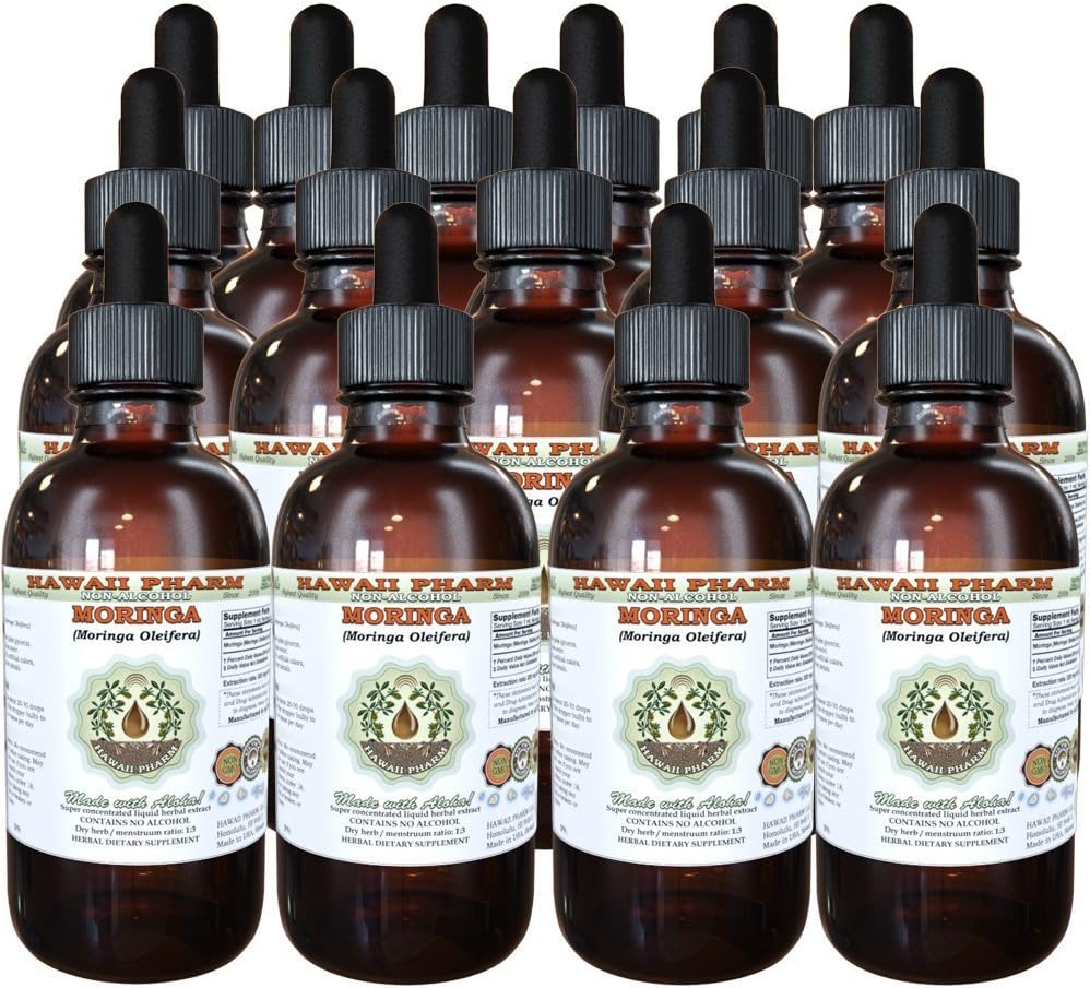 Hawaii Pharm Moringa Alcohol-Free Liquid Extract, Moringa (Moringa Oleifera) Leaf Glycerite Natural Herbal Supplement, USA 15x4 oz