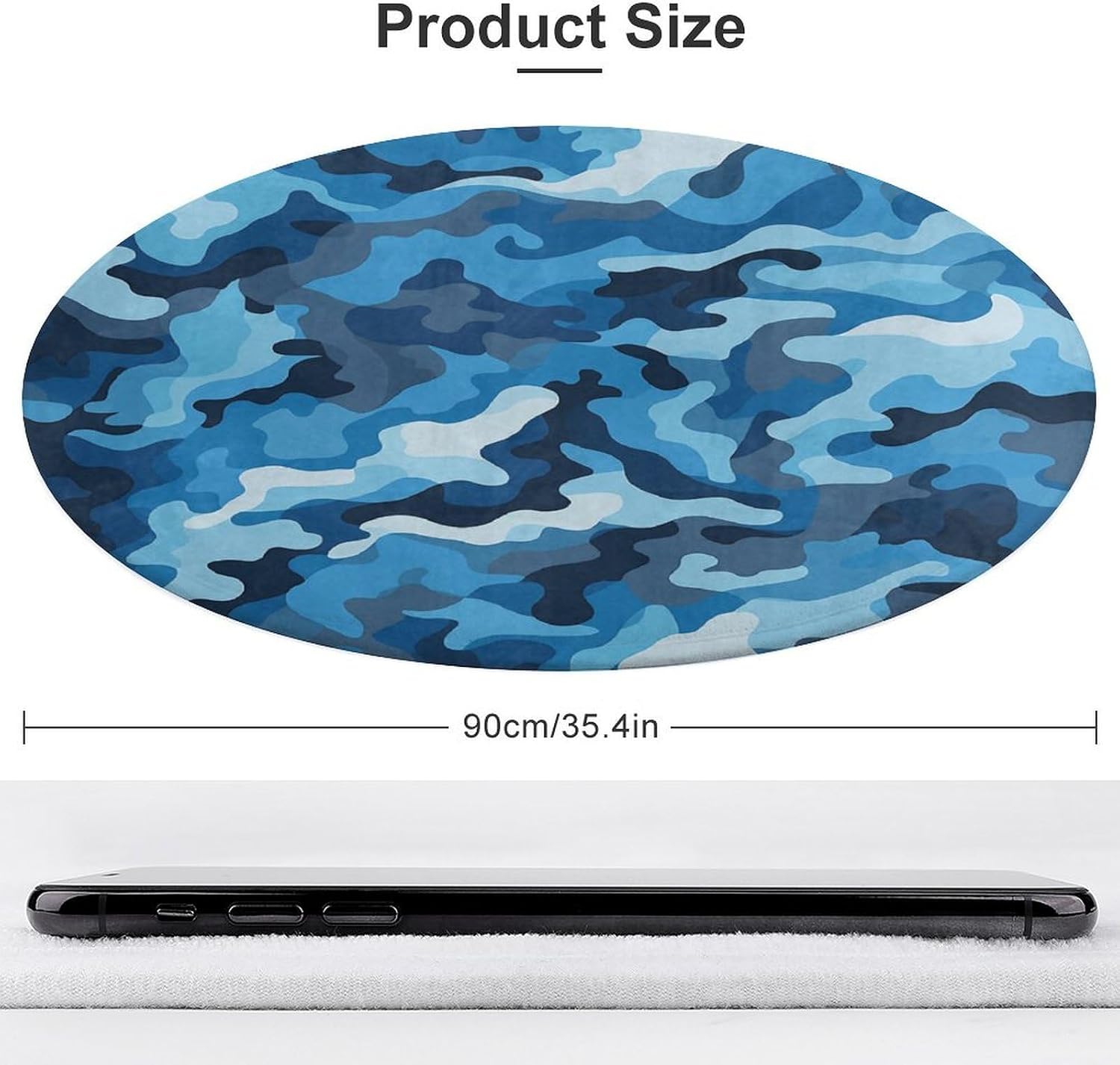 Blue Camouflage Pattern Coral Velvet Round Floor Mat Non-Slip Bath Rug Floor Covering for Bathroom Vanity Guest Suite & Vacation Home
