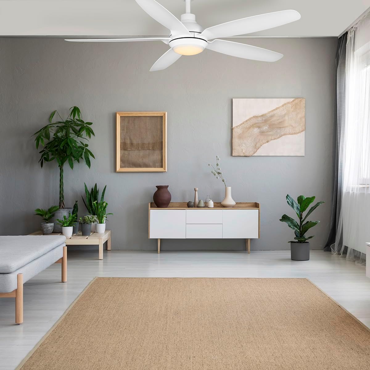 kathy ireland HOME 52' Yonas Ceiling Fans with Lights & Remote, Coastal Rated Indoor/Outdoor, Energy-Efficient 6-Speed DC Motor, Dimmable LED, Modern Design, Matte White KICF58316