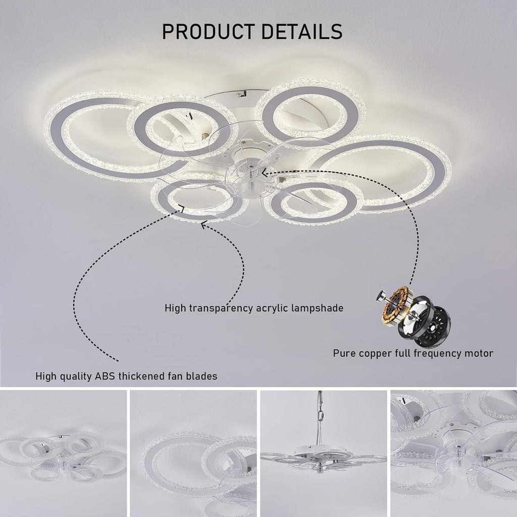 76CM Smart Ceiling Light with Fan DC Motor 6 Gear Reversible Bedroom Ceiling Fan with Lighting LED Dimmable Quiet Modern Living Room Lamp with Fan (Color : White)