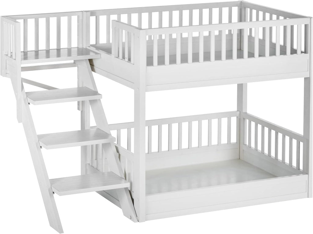 New Age Pet ECOFLEX Aspen Dog Bunk Bed in Antique White, Memory Foam Cushions, Wide Stairs, Non Toxic, Easy Assembly