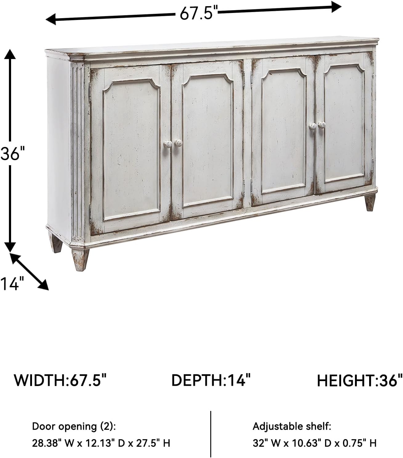 Signature Design by Ashley Mirimyn Distressed 4-Door Accent Cabinet or TV Stand, Antique White