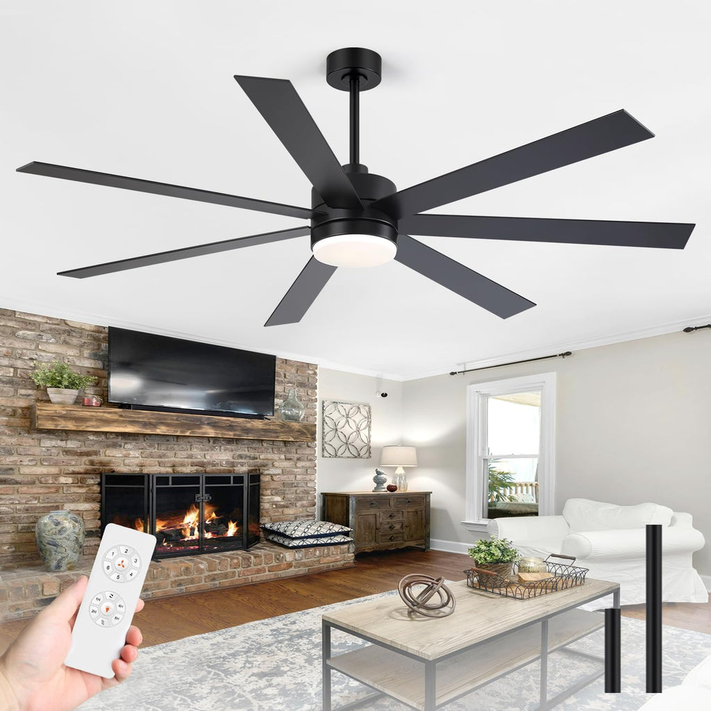 72 inch Large Ceiling Fans with Lights and Remote, 6-Speed Reversible DC Motor, 3 CCT, Dual Finish 7 Blades, Indoor/Outdoor Farmhouse Black Ceiling Fan for Kitchen Living Room Patio