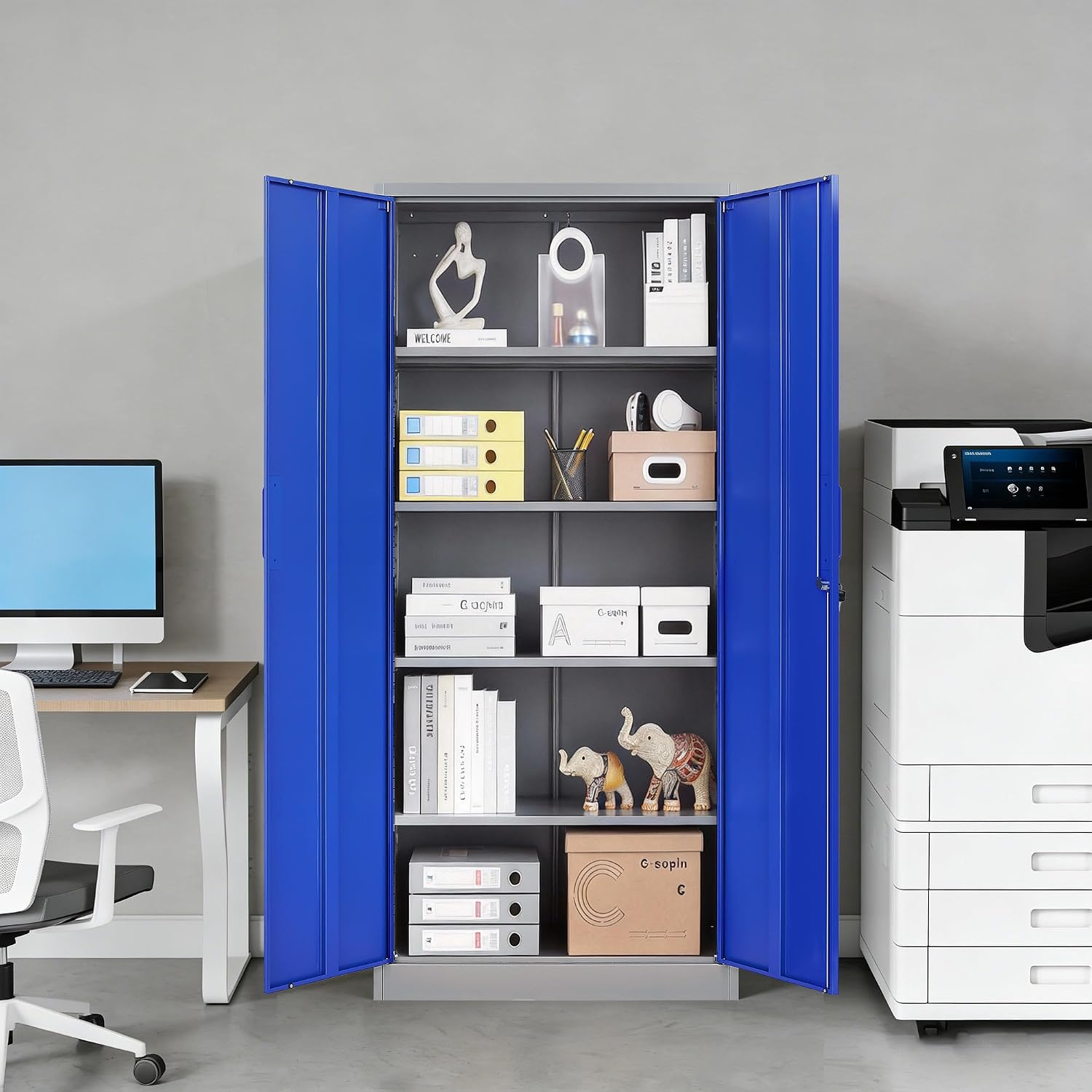 Metal Garage Storage Cabinet,Steel Storage Cabinet with Doors and Adjustbale Shelves,Lockable Tool Cabinet for Garage,Basement,Home Office,School