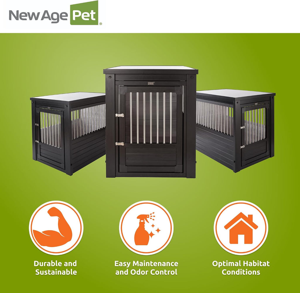 New Age Pet ECOFLEX InnPlace Dog Crate & End Table, Furniture-Style Indoor Kennel for Crate-Trained Dogs, Stainless Steel Spindles, 10-Year Warranty. 4 Colors, 4 Sizes