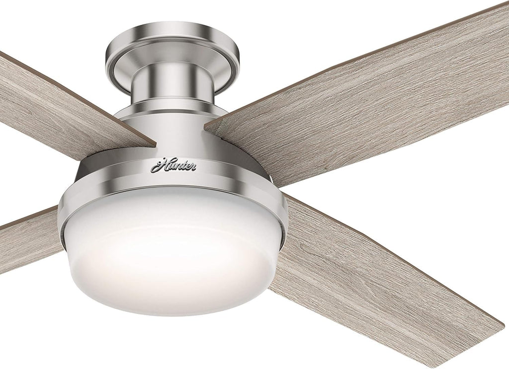 Hunter Fan 52 inch Indoor Ceiling Fan with LED Light, Brushed Nickel Ceiling Fan with Remote for Bedroom, Office or Living Room, 4 Blades (Renewed)
