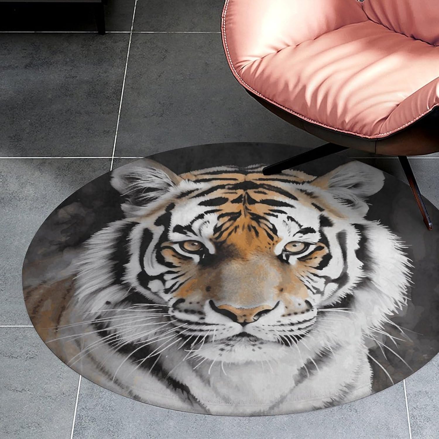 Tiger Coral Velvet Round Floor Mat Non-Slip Bath Rug Floor Covering for Bathroom Vanity Guest Suite & Vacation Home