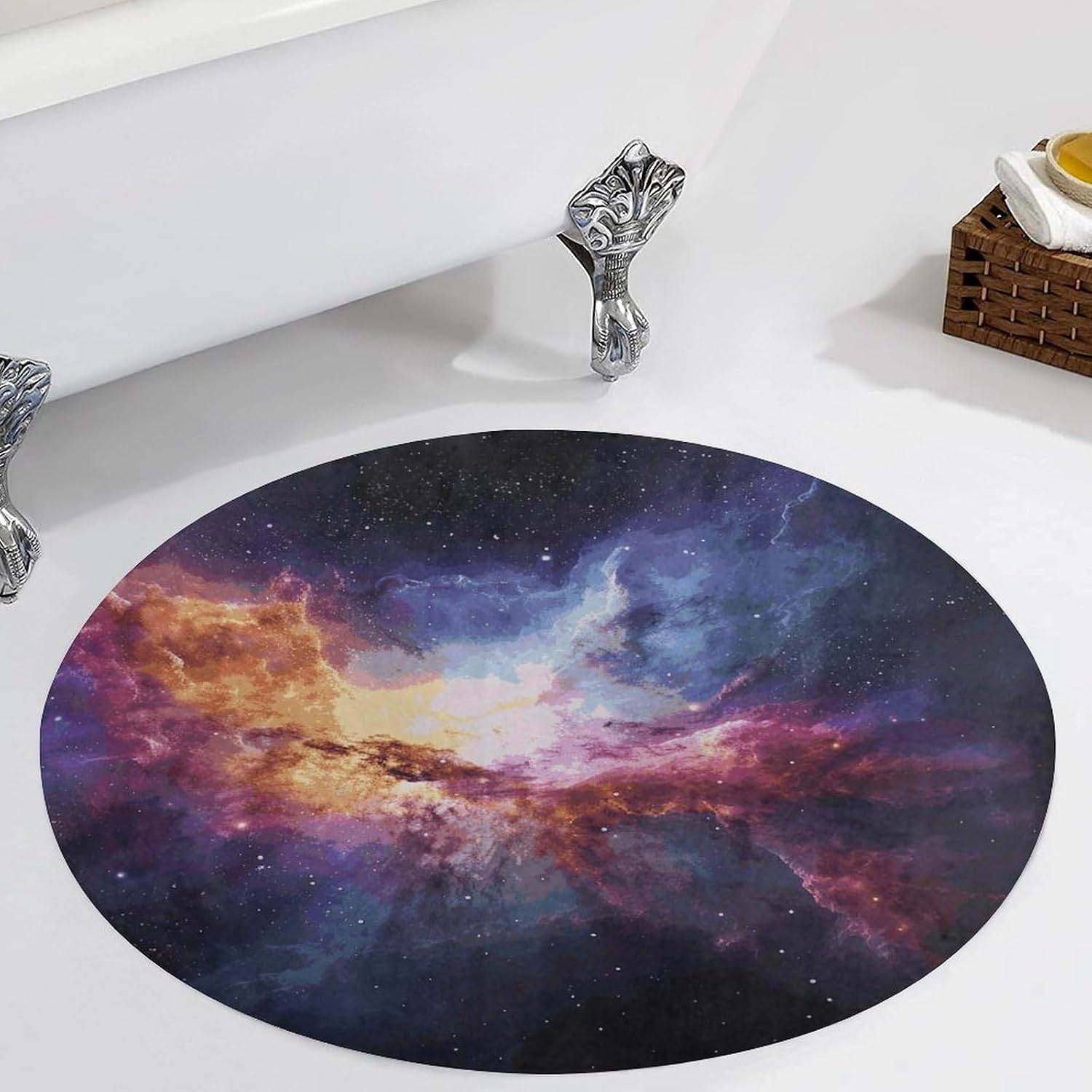 Nebula and Galaxy in The Universe Coral Velvet Round Floor Mat Non-Slip Bath Rug Floor Covering for Bathroom Vanity Guest Suite & Vacation Home