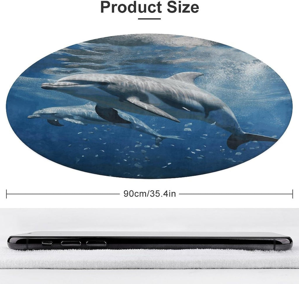 Cute Dolphins Coral Velvet Round Floor Mat Non-Slip Bath Rug Floor Covering for Bathroom Vanity Guest Suite & Vacation Home