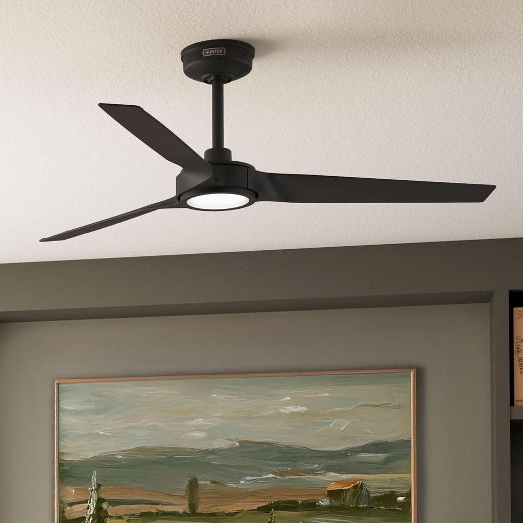 Hunter 52' ZenTech Outdoor Smart Ceiling Fan, LED Light, Remote, Black | ENERGY STAR certified with Apple, Google, Alexa support and covered outdoor use for bedrooms, living rooms, or patios.
