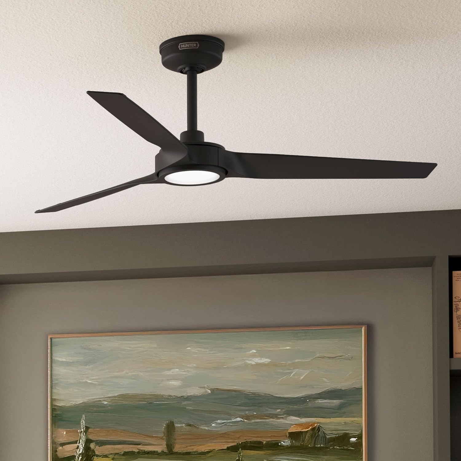 Hunter 52' ZenTech Outdoor Smart Ceiling Fan, LED Light, Remote, Black | ENERGY STAR certified with Apple, Google, Alexa support and covered outdoor use for bedrooms, living rooms, or patios.