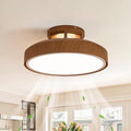 Bladeless Ceiling Fans with Lights and Remote, 18.9' Farmhouse Embedded Ceiling Fan Light, Flush Mount Dimmable LED Chanelier Fan for Bedroom,Walnut Color