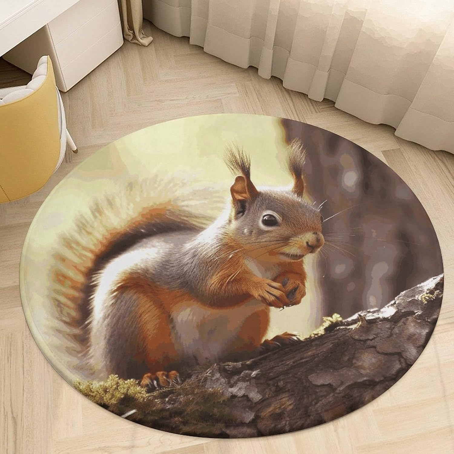 Funny Squirrel Coral Velvet Round Floor Mat Non-Slip Bath Rug Floor Covering for Bathroom Vanity Guest Suite & Vacation Home