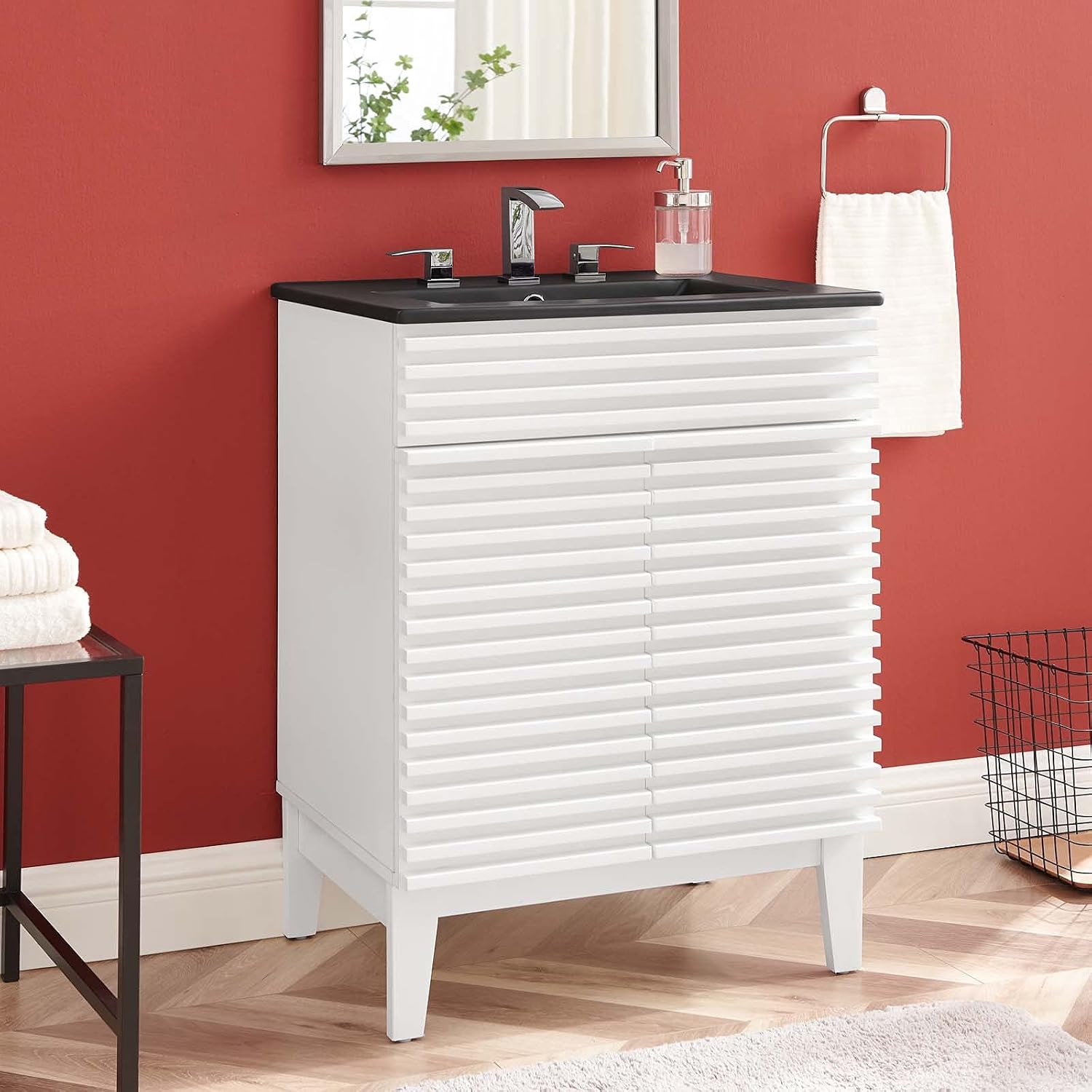 Sink Vanity Cabinet, Wood, White Black, Modern Contemporary, Hotel Bedroom Bathroom Master Suite