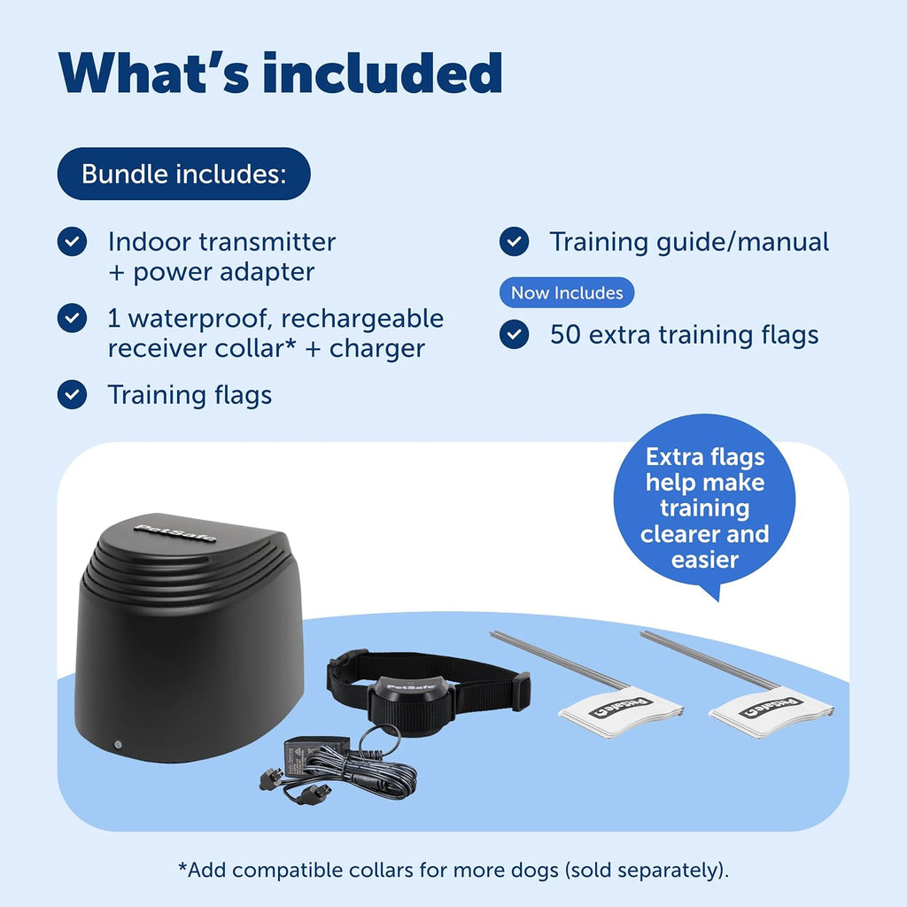 PetSafe Stay & Play Compact Wireless Fence, LCD Screen to Adjust the Circular Boundary, Secure up to 3/4 Acre Area, Use for All Your Pets, Portable System with 50 Extra Flags