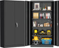 Greenvelly 72' H Metal Storage Cabinet with 2 Doors and 4 Adjustable Shelves, Black Metal Cabinet with Lock,Garage Cabinets Steel Tool Cabinet for Office,Home, Garage, Gym, School