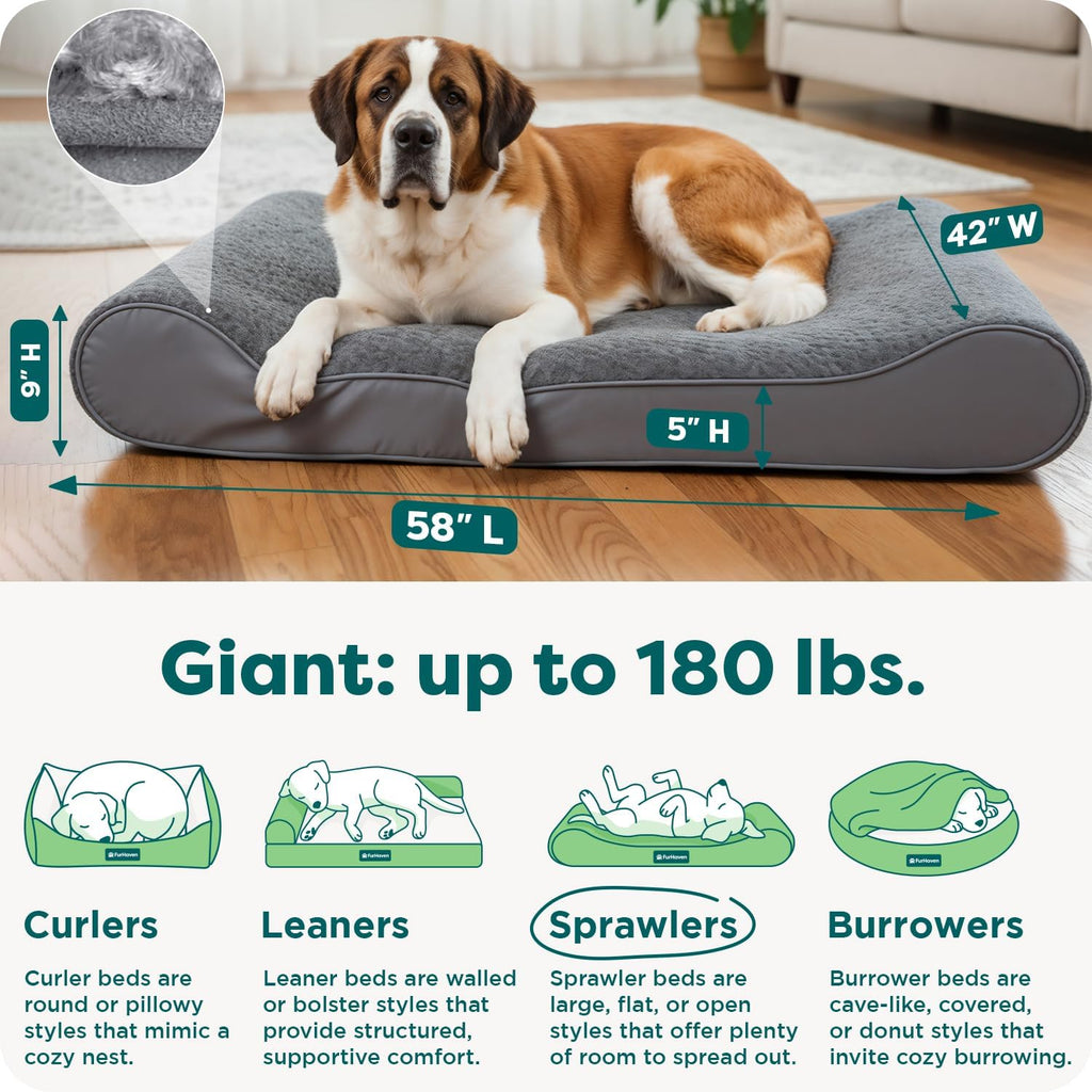 FurHaven Orthopedic Dog Bed for Large Dogs, Luxe Lounger Contour Mattress with Solid Orthopedic Foam Slab for Joint Support, Removable Washable Cover, Giant XXXL, Plush Suede, Gray
