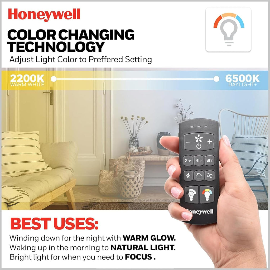 Honeywell Byard 52 Inch Indoor and Outdoor Ceiling Fan with Color Changing LED Light and Remote Control, 5 Blades, Matte Black