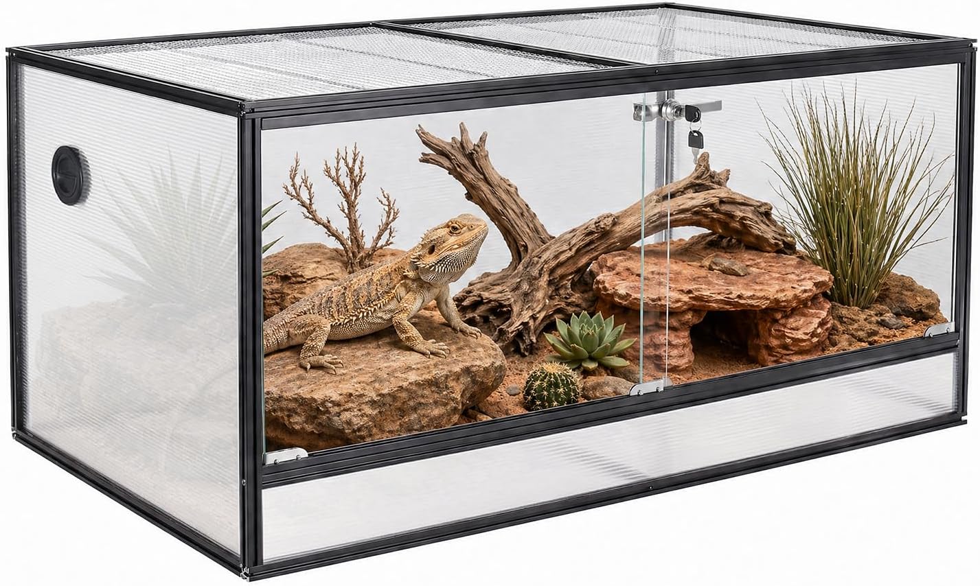 120 Gallon Bearded Dragon Tank, 48'x24'x24' (4x2x2 ft) Large Reptile Terrarium, Reptile Enclosure with Aluminum Frame, Mesh Top, Sliding Lock Doors