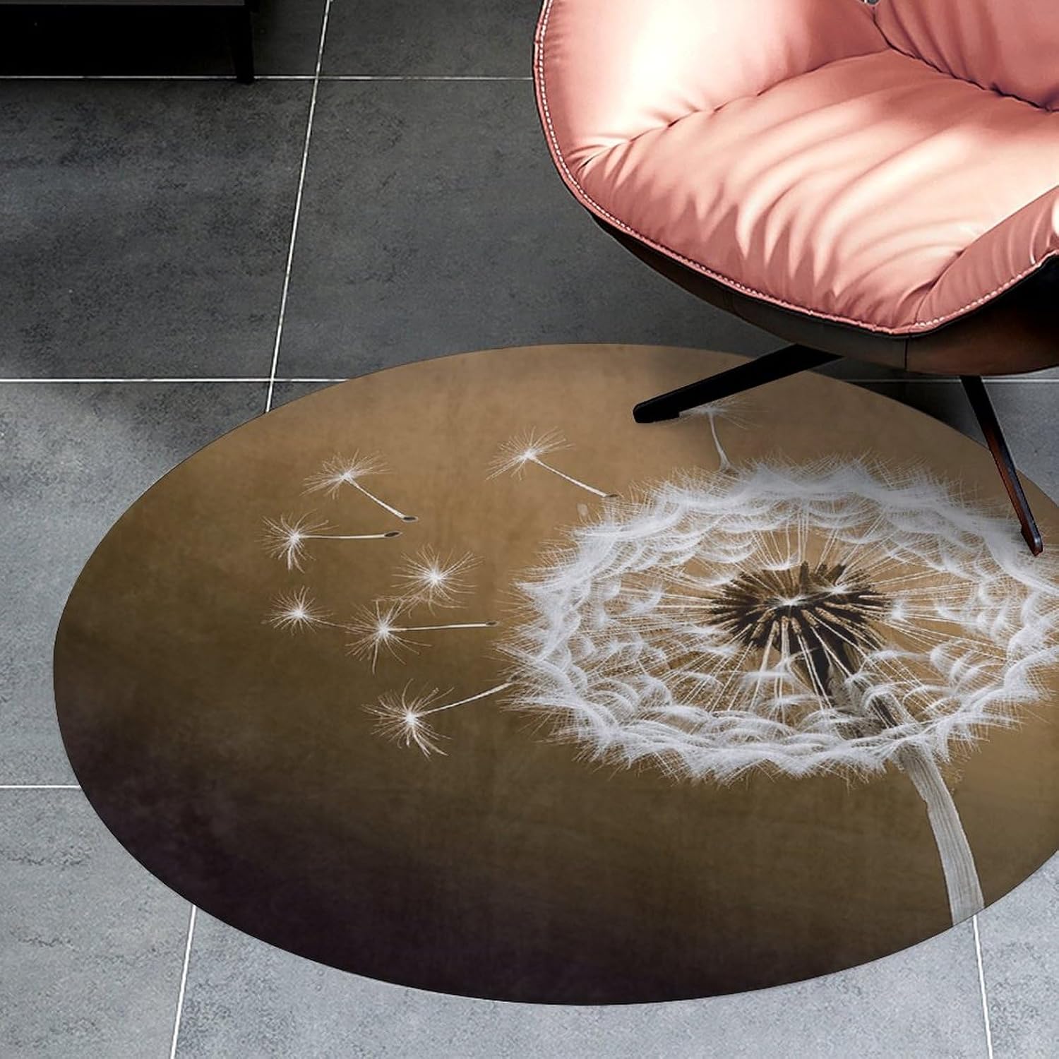 Blown Dandelion Blossom Coral Velvet Round Floor Mat Non-Slip Bath Rug Floor Covering for Bathroom Vanity Guest Suite & Vacation Home