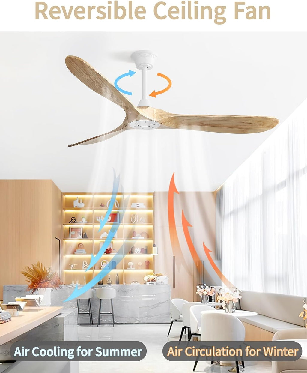 Sofucor 60 Inch Ceiling Fans No Light-Outdoor Ceiling Fan with Remote Control, 3 Blade Reversible DC Motor, Modern Wood Ceiling Fan Without Light for Bedroom Indoor Patios Farmhouse, Burlywood