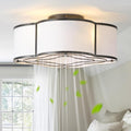 Black Caged Boho Ceiling Fan with Lights, 20' Flush Mount Ceiling Fans with Lights Remote Control, Low Profile Bladeless with 6 Speeds for Bedroom, Nursery, Kitchen