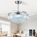 52 Inch Fandelier Ceiling Fan with Light, Retractable Chandelier Fan LED Dimmable Crystal Ceiling Fan for Bedroom Living Room Dining Room-Chrome
