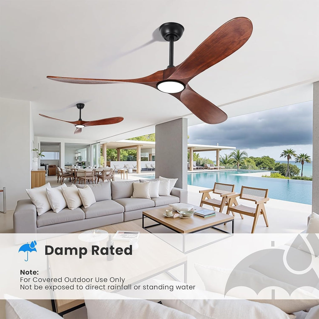 heimo 72 Inch Ceiling Fan with Light and Remote Control, Wood Outdoor Ceiling Fans with Lights Dimmable for Bedroom Living Room Patios Proch Office Rustic Extra Large High Cfm Exterior Fan(Walnut)