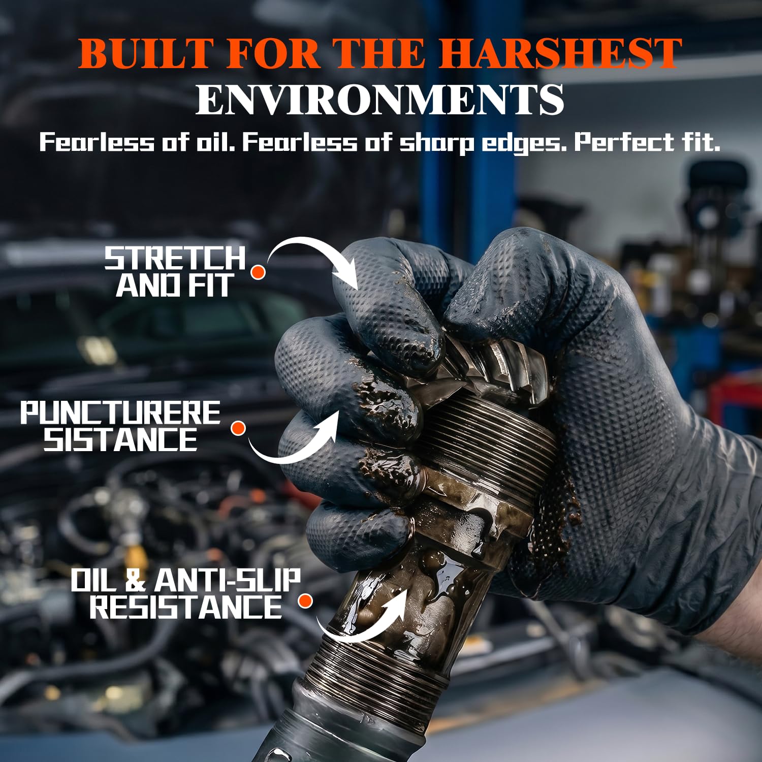 ANBOSON 10mil Nitrile-Gloves Disposable - Chemical-Resistant Rubber - Mechanic Gloves Heavy Duty, Latex Free, Diamond Grip (1000,Black Large)