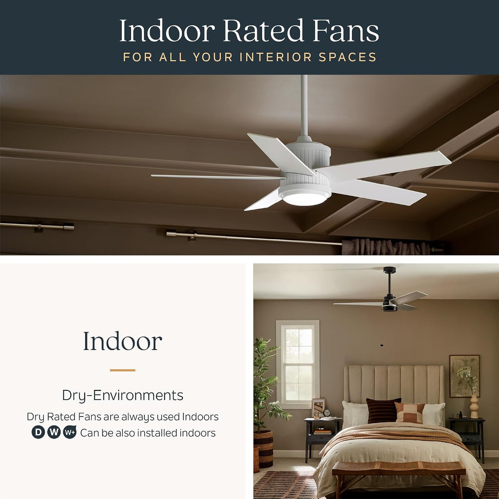 Kichler Ridley II 52 in Ceiling Fan with Light, 3-Blade LED Indoor Fan with Etched Cased Opal Glass in Brushed Stainless Steel, Medium Oak Blades for Living Room, 300027BSS