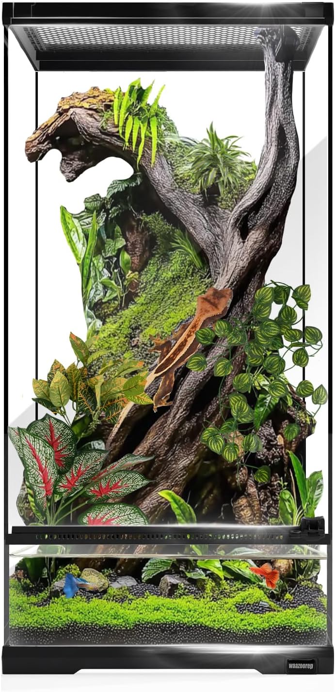 15 Gallon Tall Reptile Glass Tank 12'x12'x24' with Drainage System - Pre-Assembled Vertical Reptile Cage for Arboreal Geckos,Chameleon,Lizard,Tree Frog and Snake with Terrarium Decoration