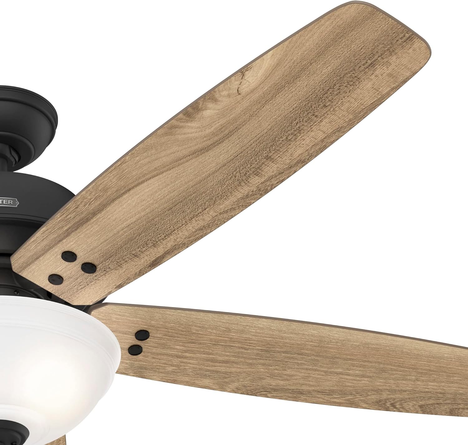 Hunter 60 inch Indoor Ceiling Fan with LED Light - Black Ceiling Fan with Pull Chain, for Bedroom or Living Room, Standard Mount, No Remote, 5 Blades, Includes Bulbs - Reveille 52400, Matte Black