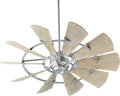 Quorum 97215-9 Windmill 72 Inch Ceiling Fan | 15 Blade Wagon Wheel Design | 6 Speed Reversible DC Motor | Remote Control Included | Dry Rated Ceiling Fan | Weathered Oak Blades | Galvanized Finish